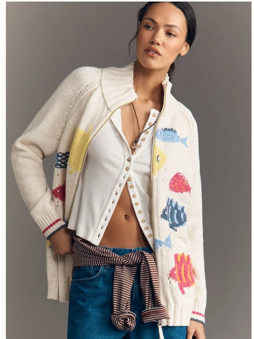 NWT Anthropologie Pilcro Fish Icon Full Zip Cardigan - Picture 4 of 14